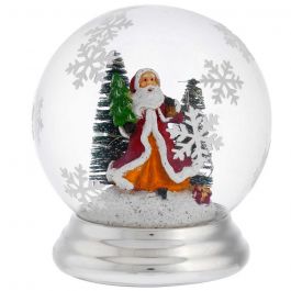 Sfera Vetro con Paesaggio Natalizio Babbo Natale e Abeti con Luci Micro LED  Bagutta 12cm