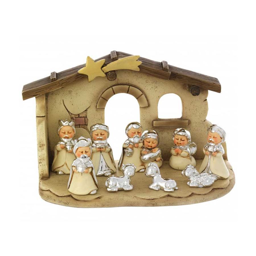 Presepe Nativita Stile Sudamericano 9 Pezzi Con Capanna Bagutta 15x9x11cm