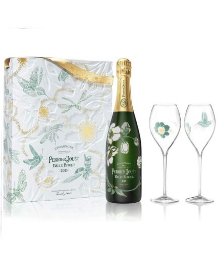 Cofanetto regalo Perrier-Joüet con Belle Epoque 2015 Limited Edition 75cl + 2 bellissimi flutès personalizzati
