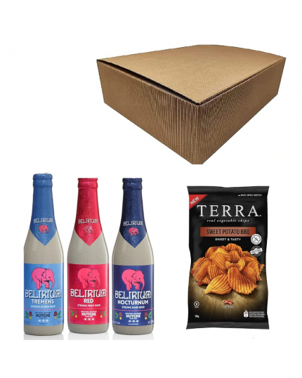 Kit Degustazione Birra -DELIRIUM- Tremens, Nocturnum, Red + Premium Chips Terra