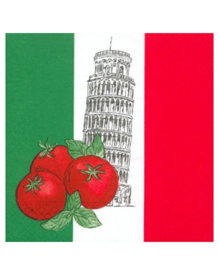 Tovaglioli Carta Tricolore Italia con Torre di Pisa e Pomodori